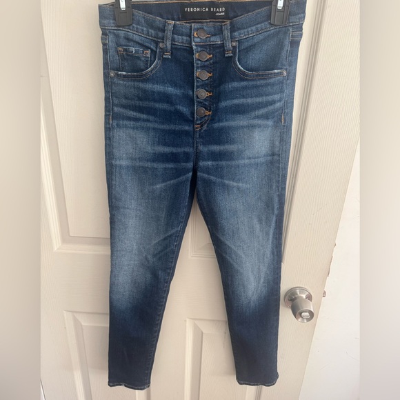 Veronica Beard Debbie High Rise Button Fly Skinny Jeans Bright Stone Size 26 - Picture 2 of 15